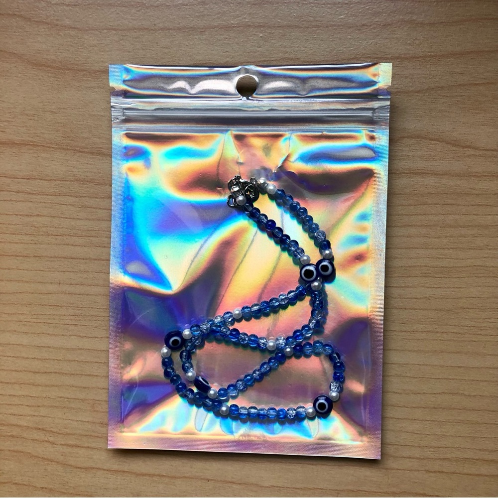 NWT Handmade Dark Blue Evil Eye Beaded Choker Necklace - Picture 4 of 6